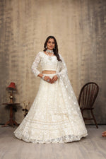 Thumbnail for Aastha Fashion Off White Net Hand Work With attached Can can Semi Stitched Lehenga Choli