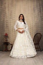 Thumbnail for Aastha Fashion Off White Net Hand Work With attached Can can Semi Stitched Lehenga Choli
