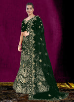 Thumbnail for Aastha Fashion Green Velvet Embroidery With Heavy Tussle With Heavy can can attached Semi Stitched Lehenga Choli