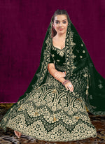 Thumbnail for Aastha Fashion Green Velvet Embroidery With Heavy Tussle With Heavy can can attached Semi Stitched Lehenga Choli