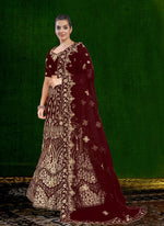 Thumbnail for Aastha Fashion Maroon Velvet Embroidery With Heavy Tussle With Heavy can can attached Semi Stitched Lehenga Choli