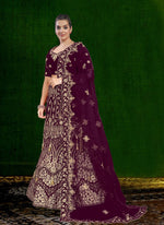 Thumbnail for Aastha Fashion Wine Velvet Embroidery With Heavy Tussle With Heavy can can attached Semi Stitched Lehenga Choli