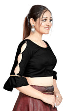 Thumbnail for Aastha Fashion Black Art Silk Round Neck Sleeve Button Design Readymade Blouse