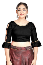 Thumbnail for Aastha Fashion Black Art Silk Round Neck Sleeve Button Design Readymade Blouse
