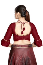 Thumbnail for Aastha Fashion Maroon Art Silk Round Neck Sleeve Button Design Readymade Blouse