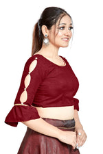 Thumbnail for Aastha Fashion Maroon Art Silk Round Neck Sleeve Button Design Readymade Blouse