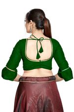 Thumbnail for Aastha Fashion Green Art Silk Round Neck Sleeve Button Design Readymade Blouse