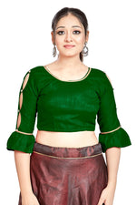 Thumbnail for Aastha Fashion Green Art Silk Round Neck Sleeve Button Design Readymade Blouse