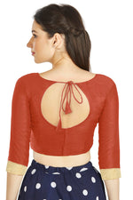 Thumbnail for Aastha Fashion Orange Art silk U Neck Matty Work In Sleeve Readymade Blouse