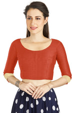 Thumbnail for Aastha Fashion Orange Art silk U Neck Matty Work In Sleeve Readymade Blouse