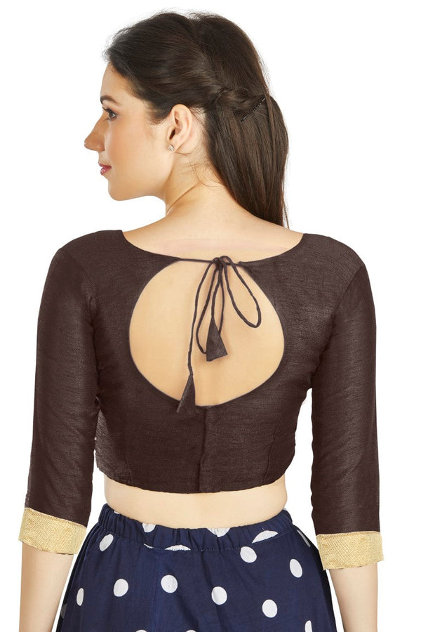 Aastha Fashion Brown Art silk U Neck Matty Work In Sleeve Readymade Blouse - Distacart
