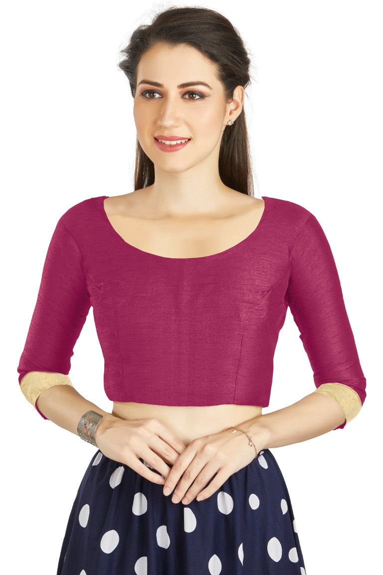 Aastha Fashion Magenta Art silk U Neck Matty Work In Sleeve Readymade Blouse - Distacart