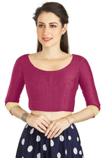 Thumbnail for Aastha Fashion Magenta Art silk U Neck Matty Work In Sleeve Readymade Blouse