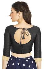 Thumbnail for Aastha Fashion Black Art silk U Neck Matty Work In Sleeve Readymade Blouse