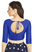 Thumbnail for Aastha Fashion Blue Art silk U Neck Matty Work In Sleeve Readymade Blouse - Distacart