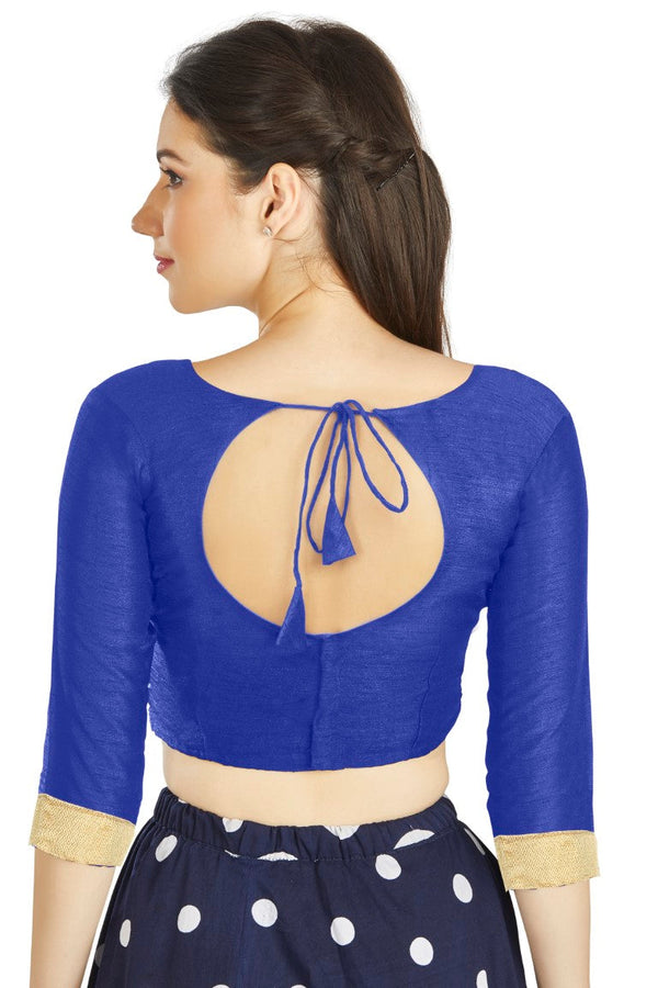 Aastha Fashion Blue Art silk U Neck Matty Work In Sleeve Readymade Blouse - Distacart