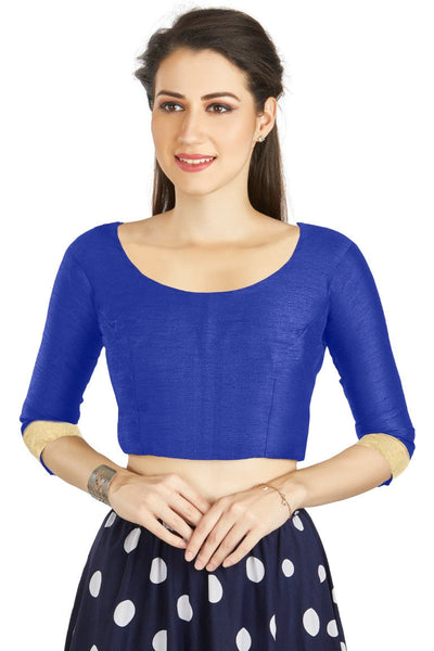 Aastha Fashion Blue Art silk U Neck Matty Work In Sleeve Readymade Blouse - Distacart