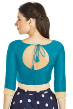 Thumbnail for Aastha Fashion Turquoise Art silk U Neck Matty Work In Sleeve Readymade Blouse
