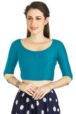 Thumbnail for Aastha Fashion Turquoise Art silk U Neck Matty Work In Sleeve Readymade Blouse