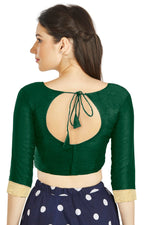 Thumbnail for Aastha Fashion Green Art silk U Neck Matty Work In Sleeve Readymade Blouse