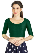 Thumbnail for Aastha Fashion Green Art silk U Neck Matty Work In Sleeve Readymade Blouse