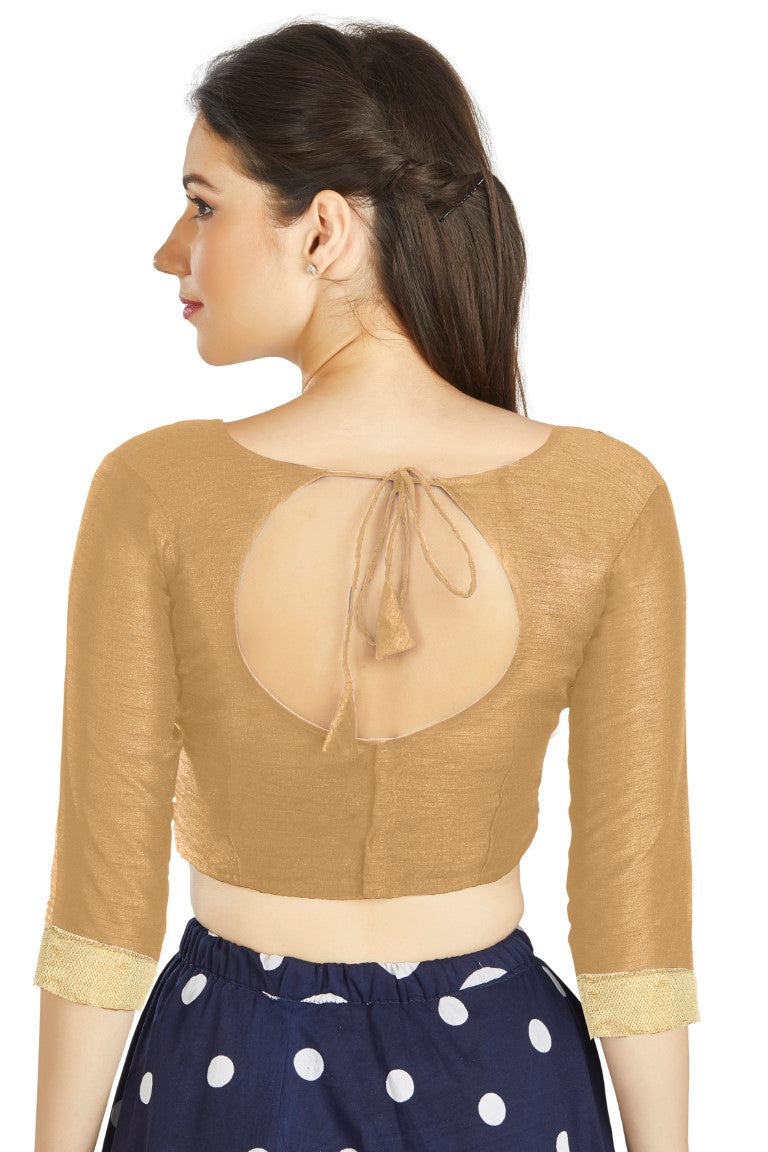 Aastha Fashion Beige Art silk U Neck Matty Work In Sleeve Readymade Blouse - Distacart