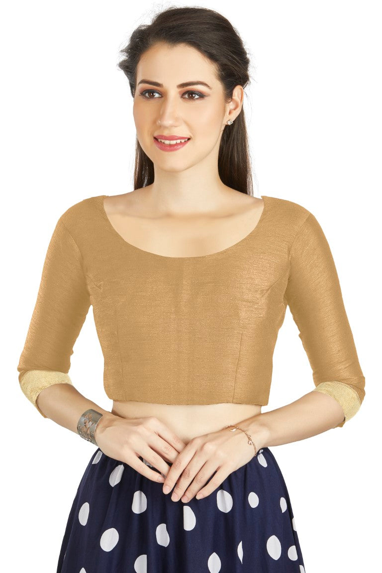 Aastha Fashion Beige Art silk U Neck Matty Work In Sleeve Readymade Blouse - Distacart