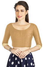 Thumbnail for Aastha Fashion Beige Art silk U Neck Matty Work In Sleeve Readymade Blouse