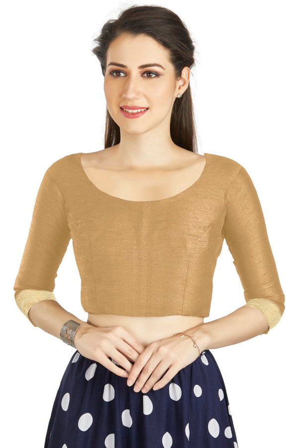 Aastha Fashion Beige Art silk U Neck Matty Work In Sleeve Readymade Blouse