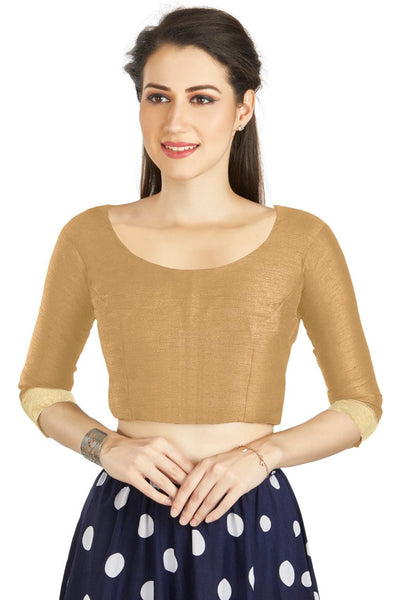 Aastha Fashion Beige Art silk U Neck Matty Work In Sleeve Readymade Blouse