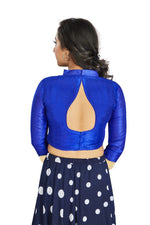 Thumbnail for Aastha Fashion Royal Blue Art Silk V Neck Chinese Collar Matty In Sleeve Readymade Blouse - Distacart