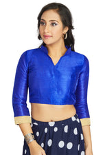 Thumbnail for Aastha Fashion Royal Blue Art Silk V Neck Chinese Collar Matty In Sleeve Readymade Blouse - Distacart