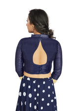 Thumbnail for Aastha Fashion Navy Blue Art Silk V Neck Chinese Collar Matty In Sleeve Readymade Blouse - Distacart