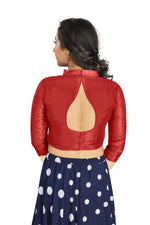Thumbnail for Aastha Fashion Red Art Silk V Neck Chinese Collar Matty In Sleeve Readymade Blouse