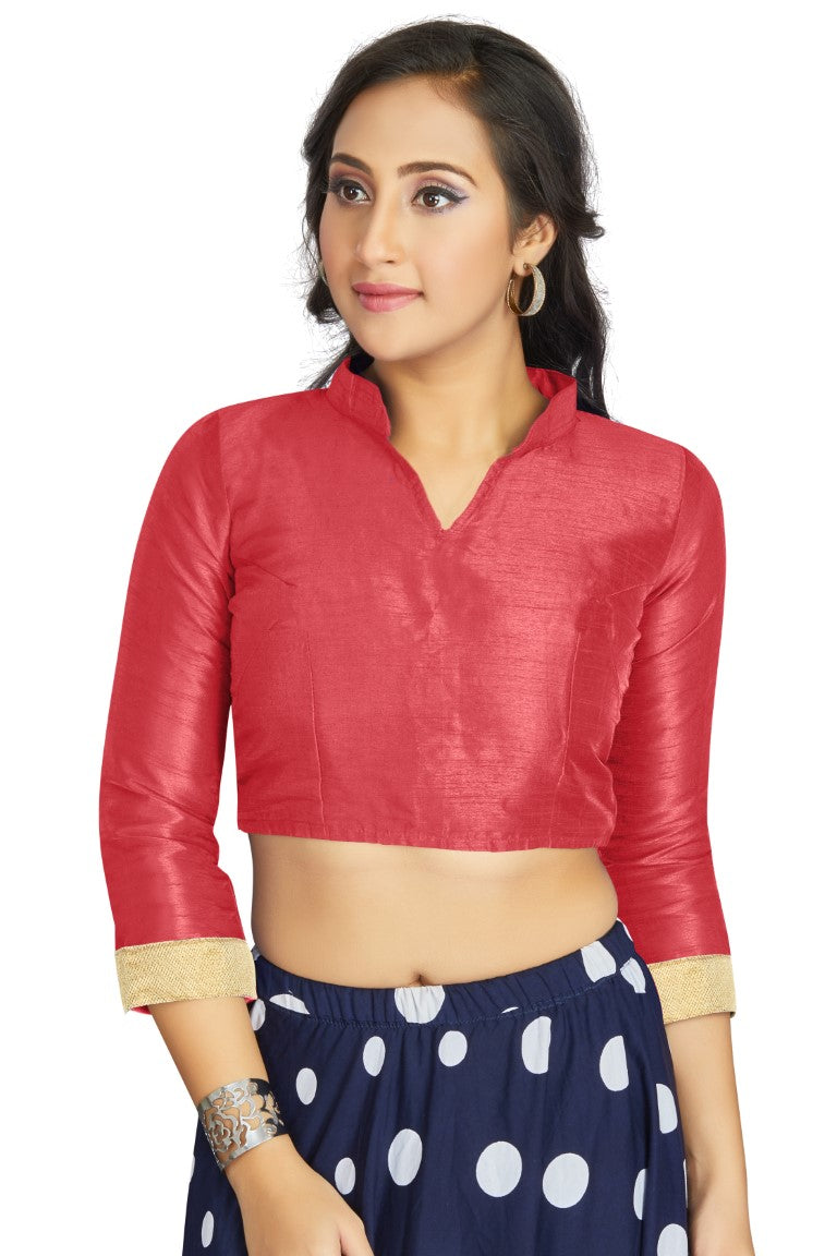 Aastha Fashion Gajri Art Silk V Neck Chinese Collar Matty In Sleeve Readymade Blouse - Distacart
