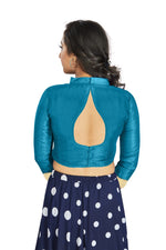 Thumbnail for Aastha Fashion Sky Blue Art Silk V Neck Chinese Collar Matty In Sleeve Readymade Blouse - Distacart