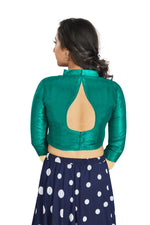 Thumbnail for Aastha Fashion Aqu Green Art Silk V Neck Chinese Collar Matty In Sleeve Readymade Blouse - Distacart