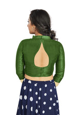 Thumbnail for Aastha Fashion Mahendi Art Silk V Neck Chinese Collar Matty In Sleeve Readymade Blouse