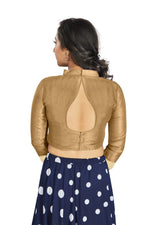Thumbnail for Aastha Fashion Beige Art Silk V Neck Chinese Collar Matty In Sleeve Readymade Blouse - Distacart