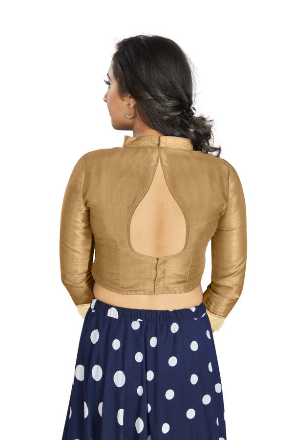 Aastha Fashion Beige Art Silk V Neck Chinese Collar Matty In Sleeve Readymade Blouse - Distacart