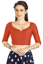 Thumbnail for Aastha Fashion Orange Art Silk Sweet Heart Neck style Matty in Sleeves Readymade Blouse - Distacart