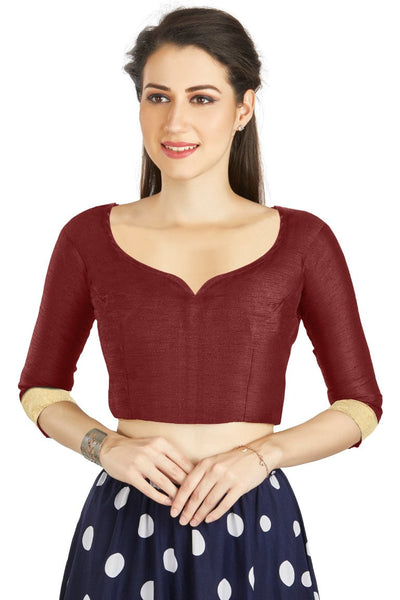 Aastha Fashion Dark Maroon Art Silk Sweet Heart Neck style Matty in Sleeves Readymade Blouse - Distacart