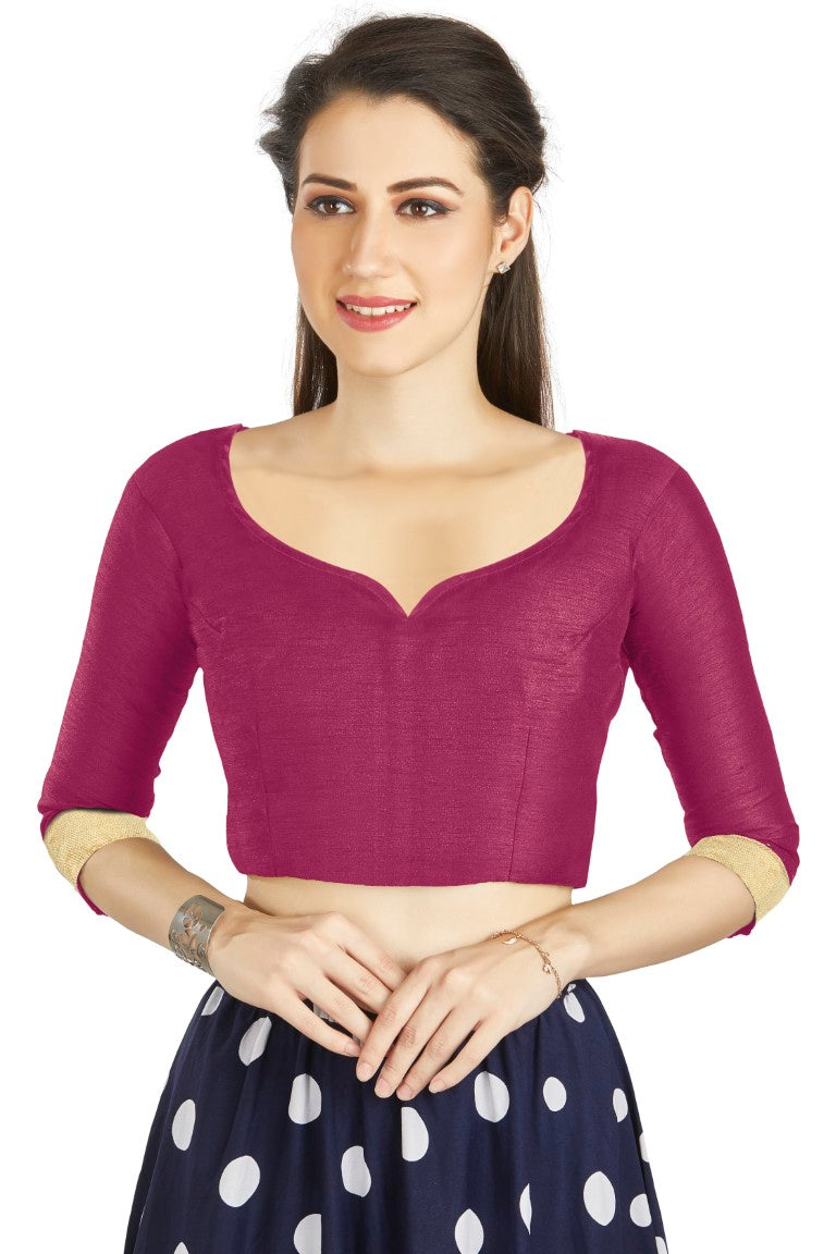 Aastha Fashion Rani Art Silk Sweet Heart Neck style Matty in Sleeves Readymade Blouse - Distacart