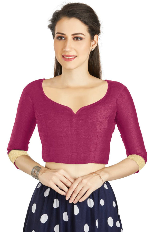 Aastha Fashion Rani Art Silk Sweet Heart Neck style Matty in Sleeves Readymade Blouse