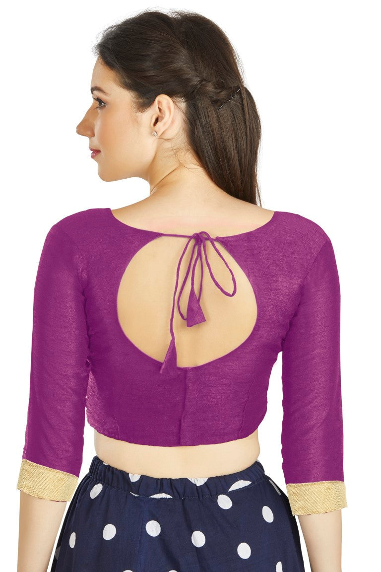 Aastha Fashion Purple Art Silk Sweet Heart Neck style Matty in Sleeves Readymade Blouse - Distacart