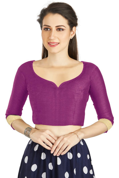 Aastha Fashion Purple Art Silk Sweet Heart Neck style Matty in Sleeves Readymade Blouse - Distacart