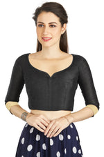 Thumbnail for Aastha Fashion Black Art Silk Sweet Heart Neck style Matty in Sleeves Readymade Blouse - Distacart