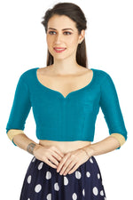 Thumbnail for Aastha Fashion Sky Blue Art Silk Sweet Heart Neck style Matty in Sleeves Readymade Blouse - Distacart