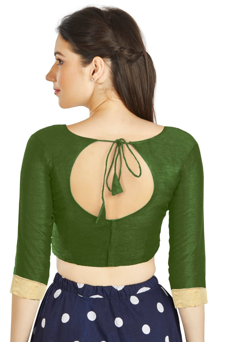 Aastha Fashion Mahendi Art Silk Sweet Heart Neck style Matty in Sleeves Readymade Blouse - Distacart