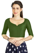 Thumbnail for Aastha Fashion Mahendi Art Silk Sweet Heart Neck style Matty in Sleeves Readymade Blouse